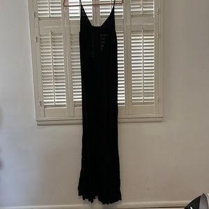 Reformation long black dress with a slip and a wrap tie